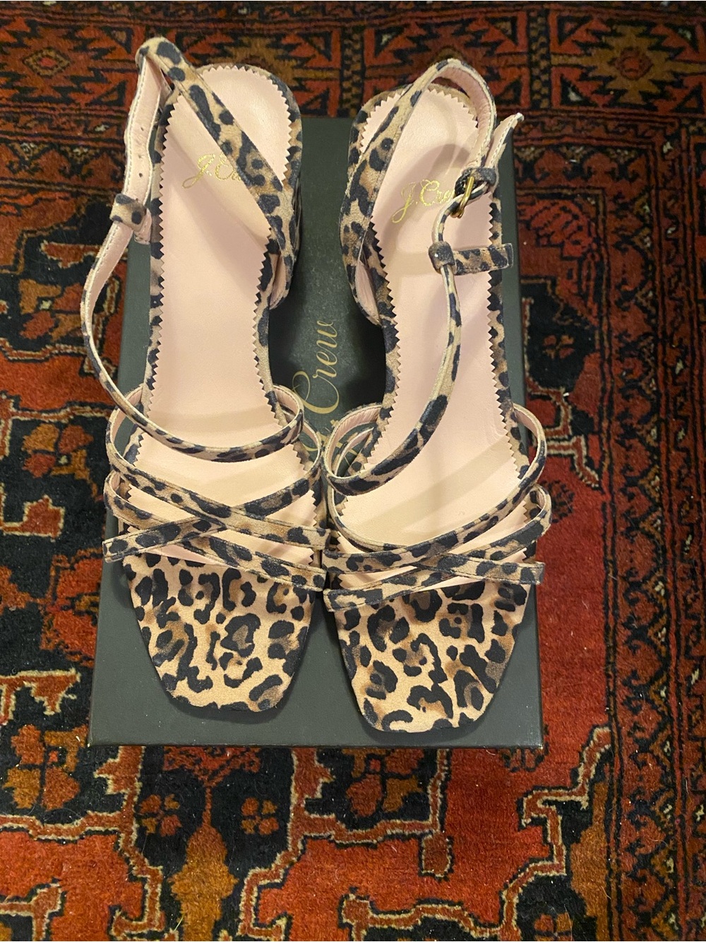 J. Crew Leopard-Print Strappy Heels - Tan/Black